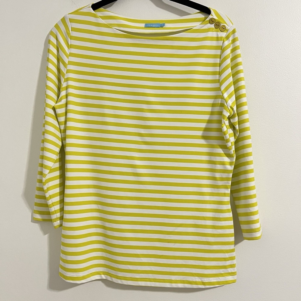 J. McLaughlin Top Catalina Cloth Size S Yellow Classic Striped Print Pullover